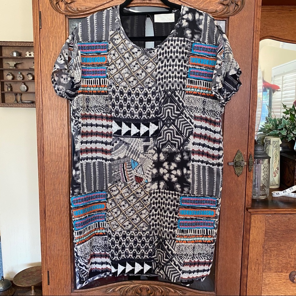 Love Sam Tribal Print Beaded Shift Dress